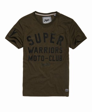 Superdry Warriors Biker Férfi Pólók Fekete/Olivazöld | NKQXP0296